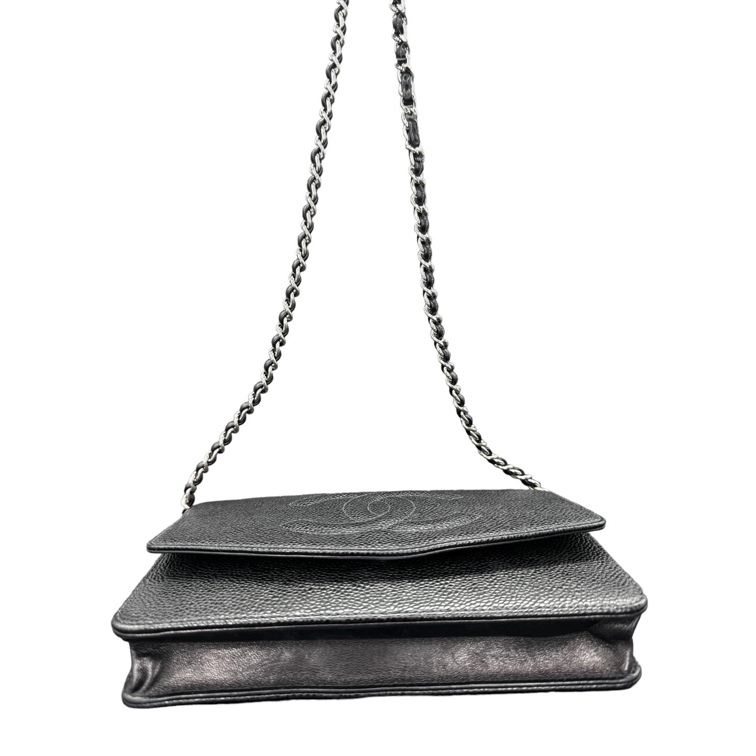 Chanel Vintage Caviar noir Portefeuille Timeless sur chaîne WOC 1