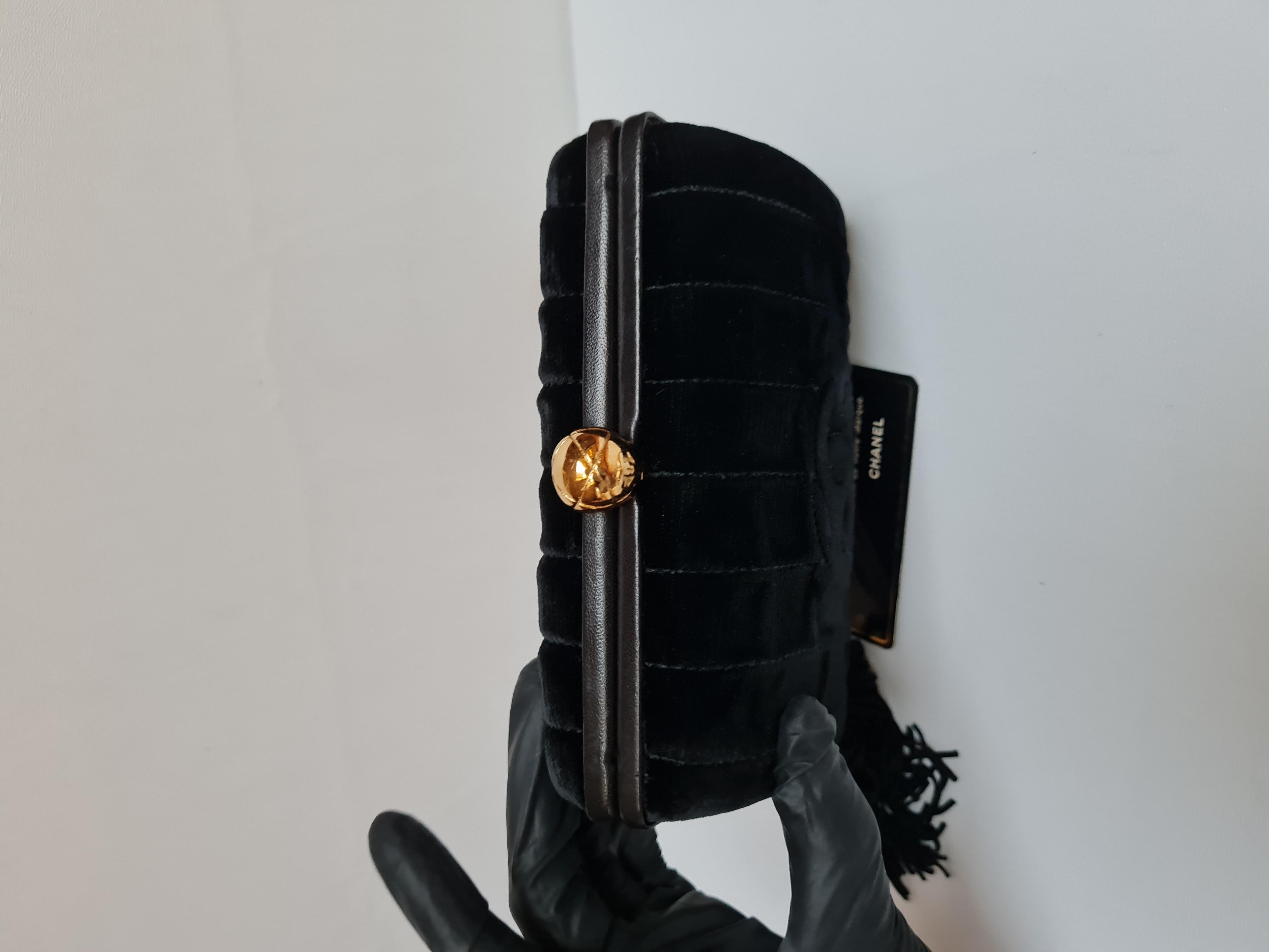 Chanel Vintage Black CC Velvet Crossbody Clutch  6