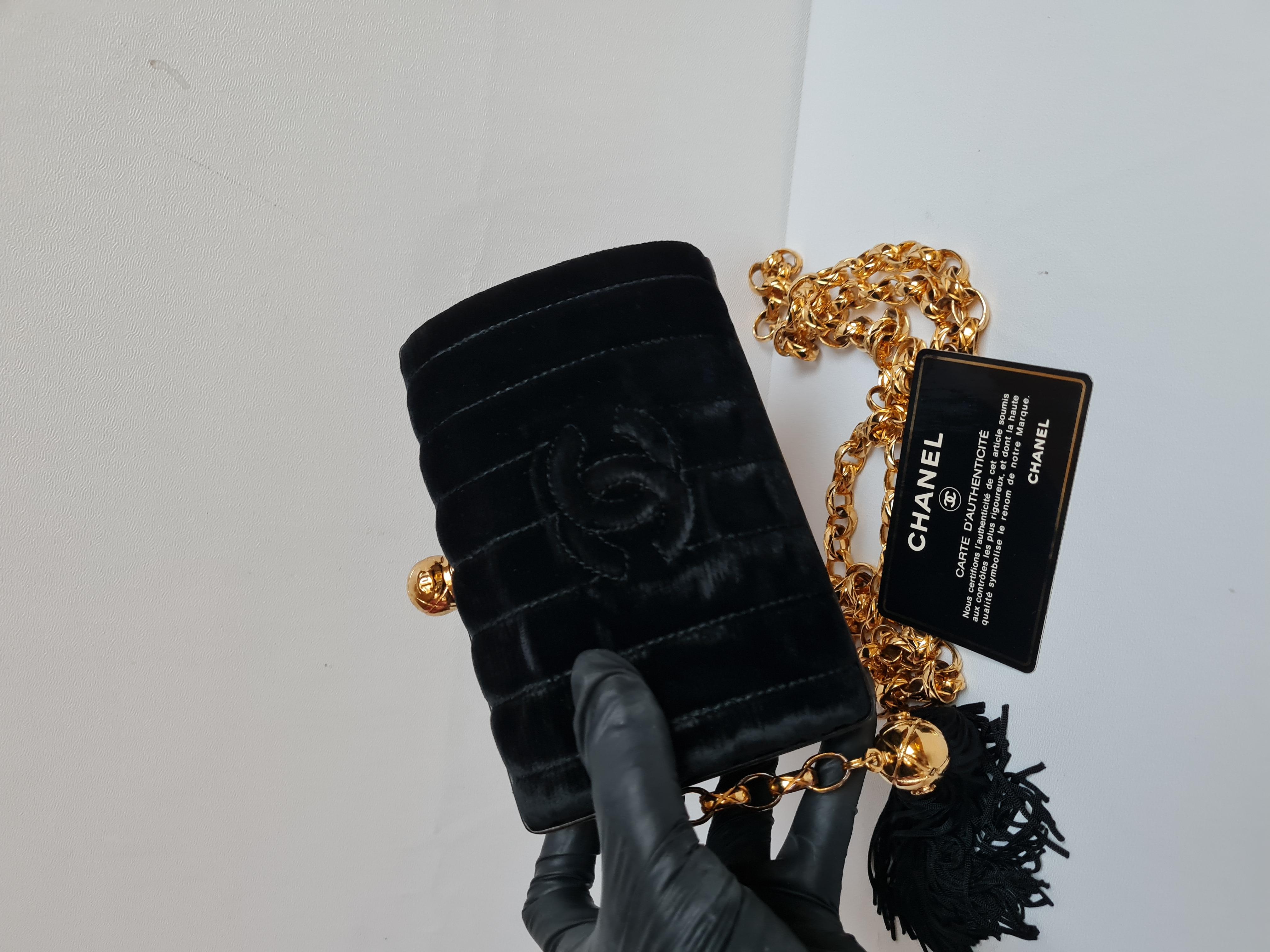 Chanel Vintage Black CC Velvet Crossbody Clutch  10
