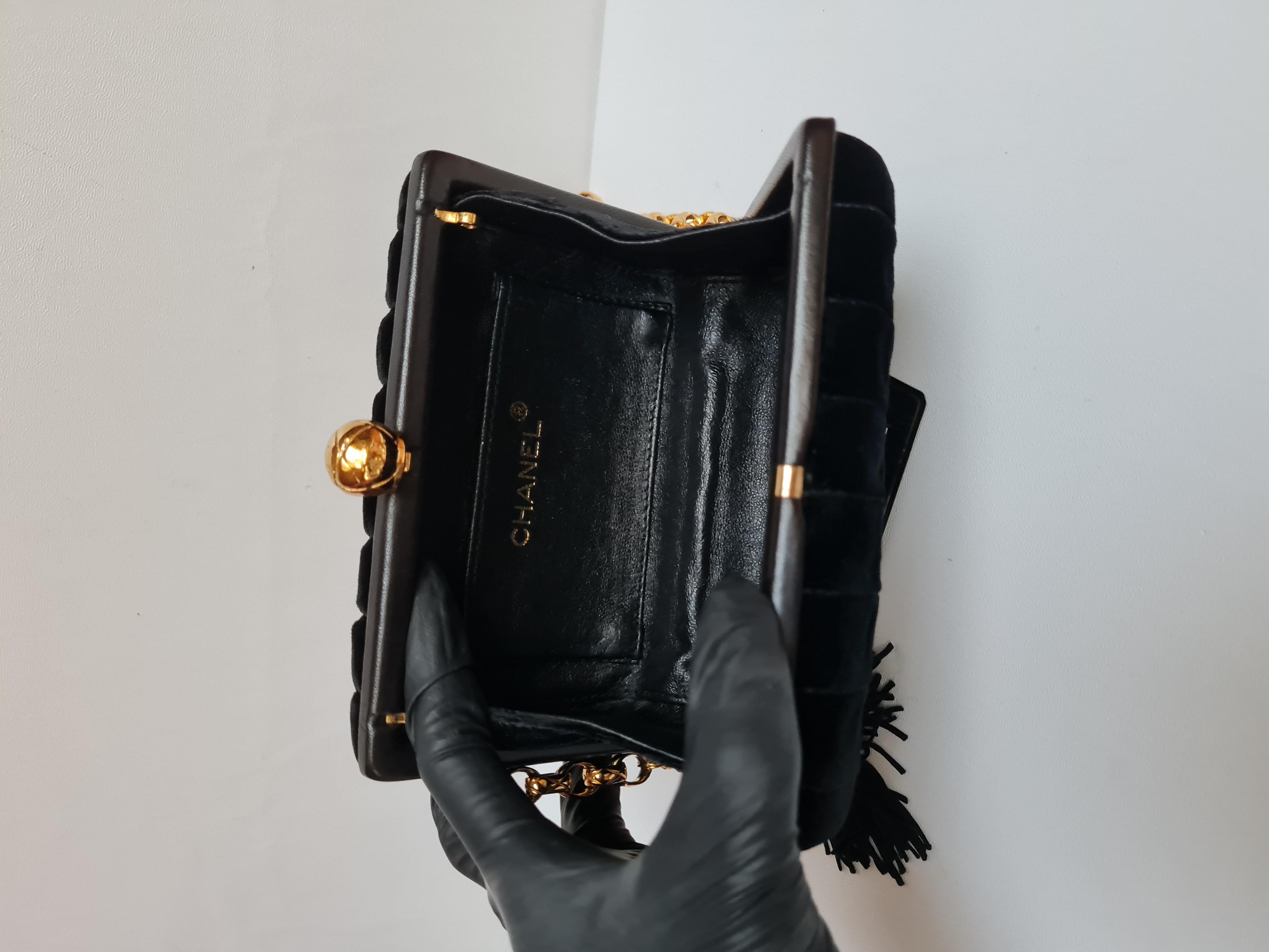 Chanel Vintage Black CC Velvet Crossbody Clutch  2