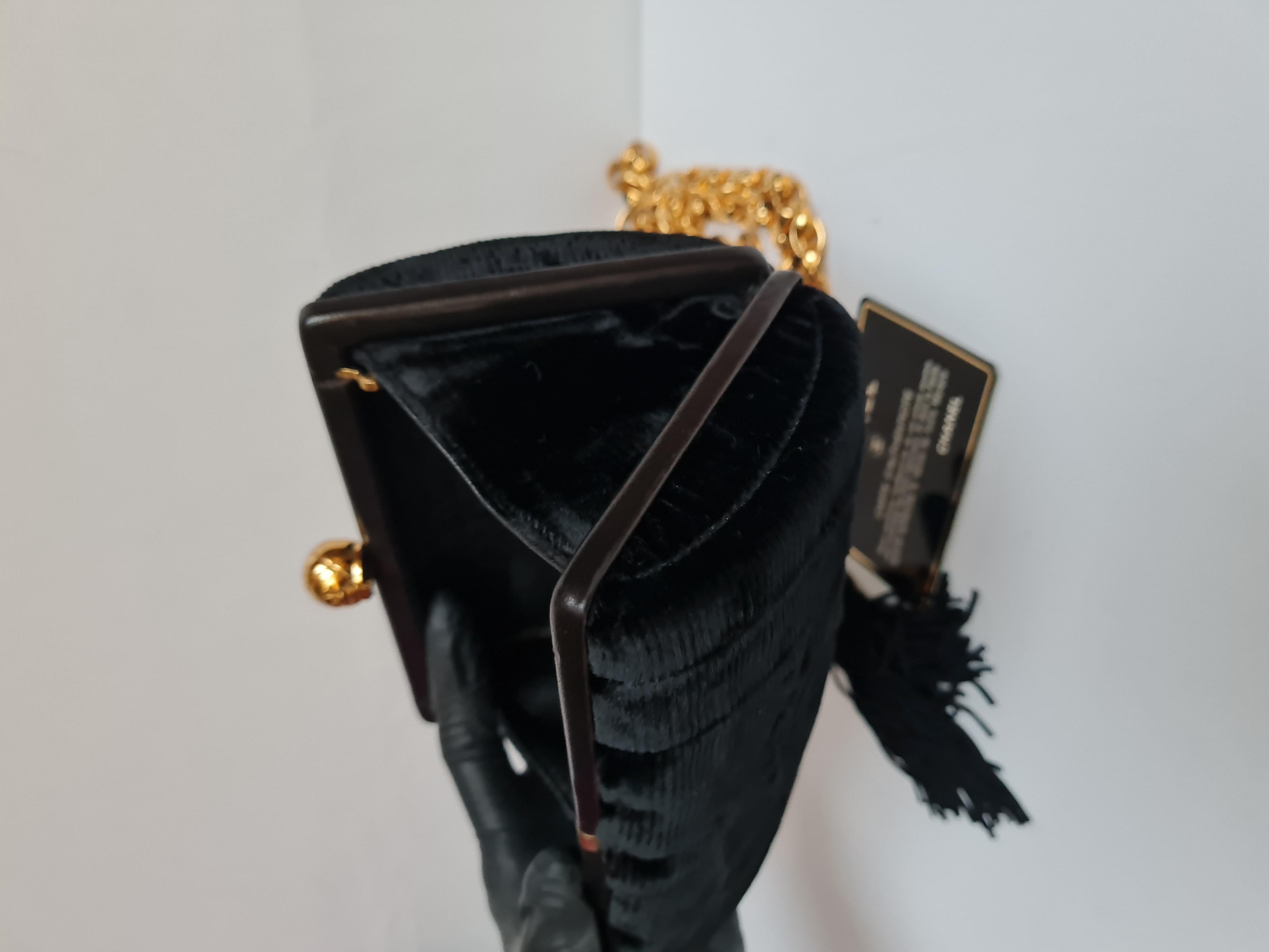 Chanel Vintage Black CC Velvet Crossbody Clutch  3