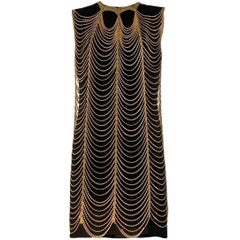CHANEL Vintage Nero Charleston Abito da Cocktail da Sera con Catene d'Oro Sz 38FR