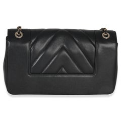 Chanel Vintage Black Chevron Quilted Sheepskin Medium Mademoiselle Flap Bag