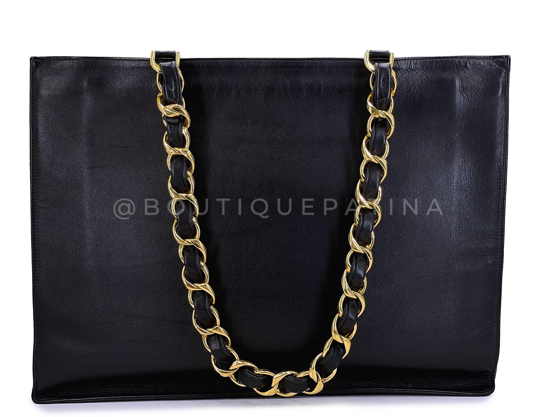 Chanel Vintage Black Chunky Chain Classic Tote Bag 24k GHW 64872 For Sale at 1stDibs