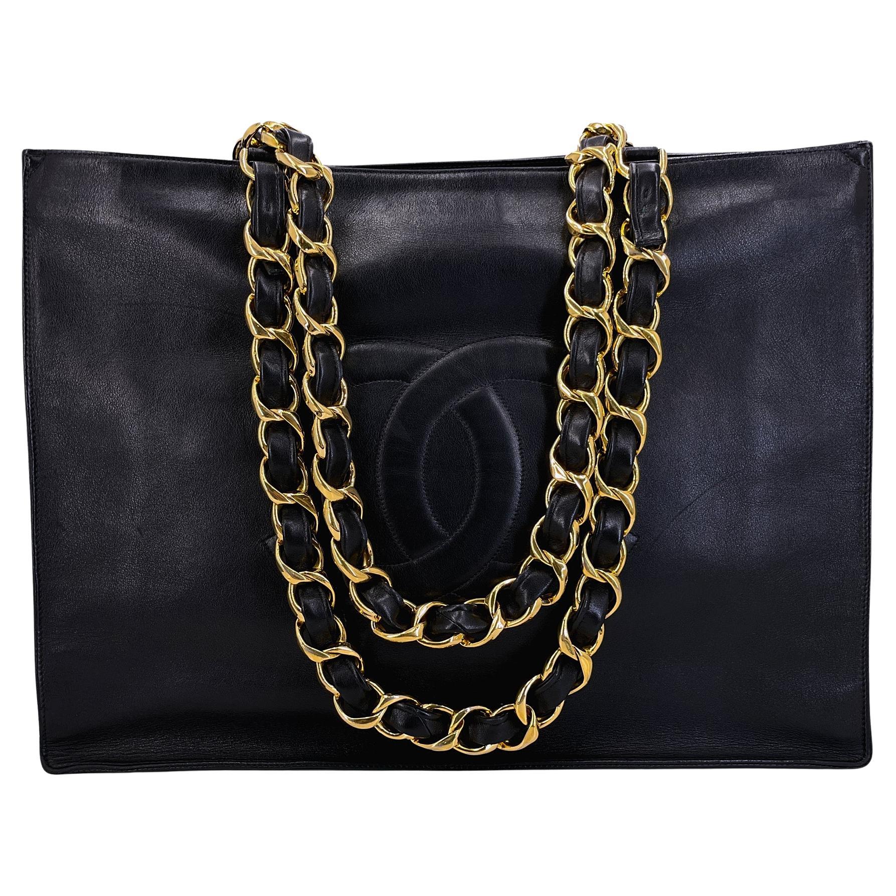 Chanel Vintage Black Chunky Chain Classic Tote Bag 24k GHW 64872 For Sale