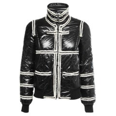 Chanel Vintage Black Contrast Trimmed Synthetic Zip Front Jacket S