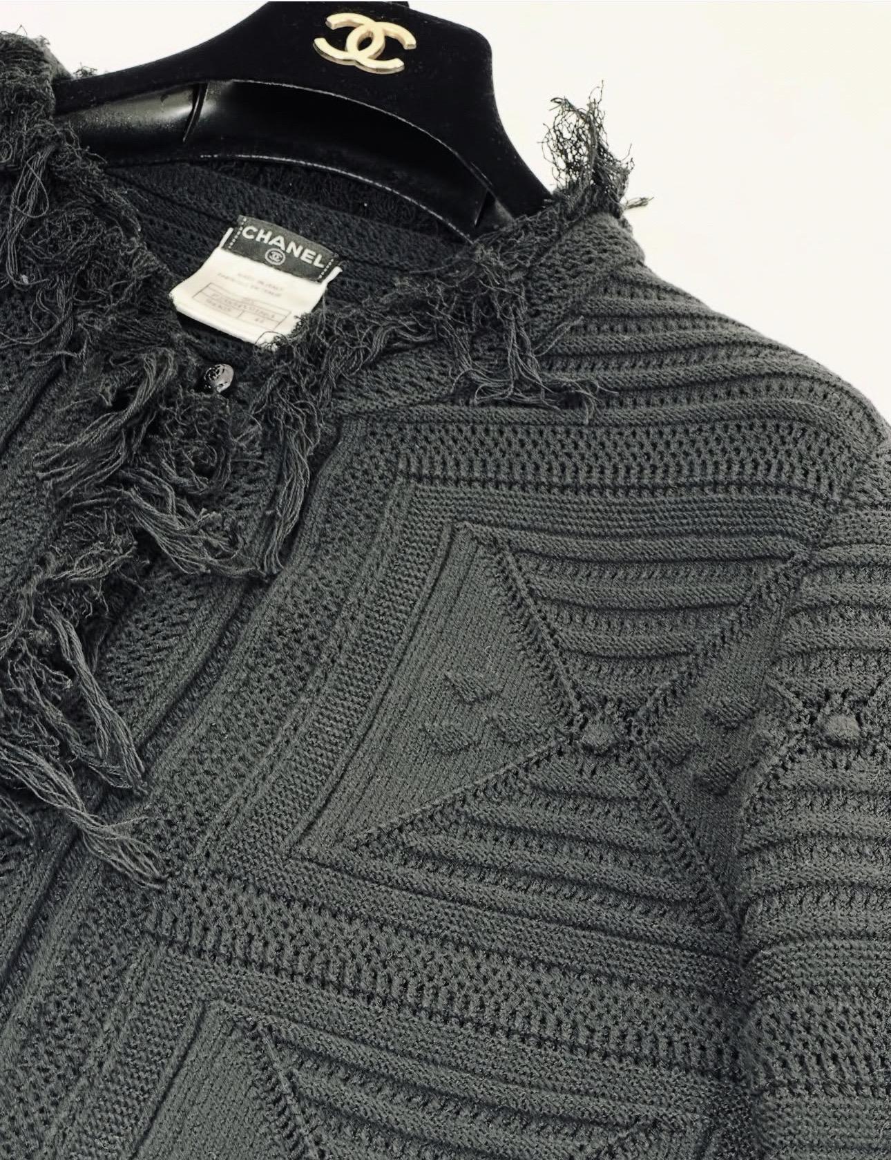 Chanel Vintage Schwarz Baumwolle Strickjacke Sz.44 Damen im Angebot