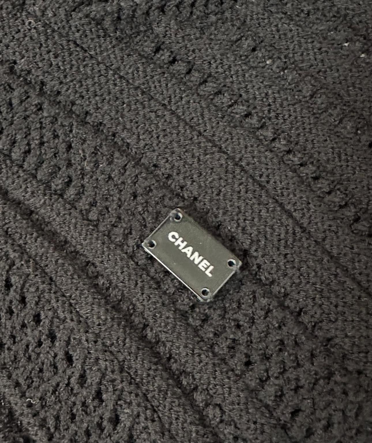 Chanel Vintage Schwarz Baumwolle Strickjacke Sz.44 im Angebot 1