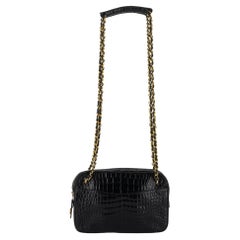 Chanel Vintage Black Croc Shoulder Bag