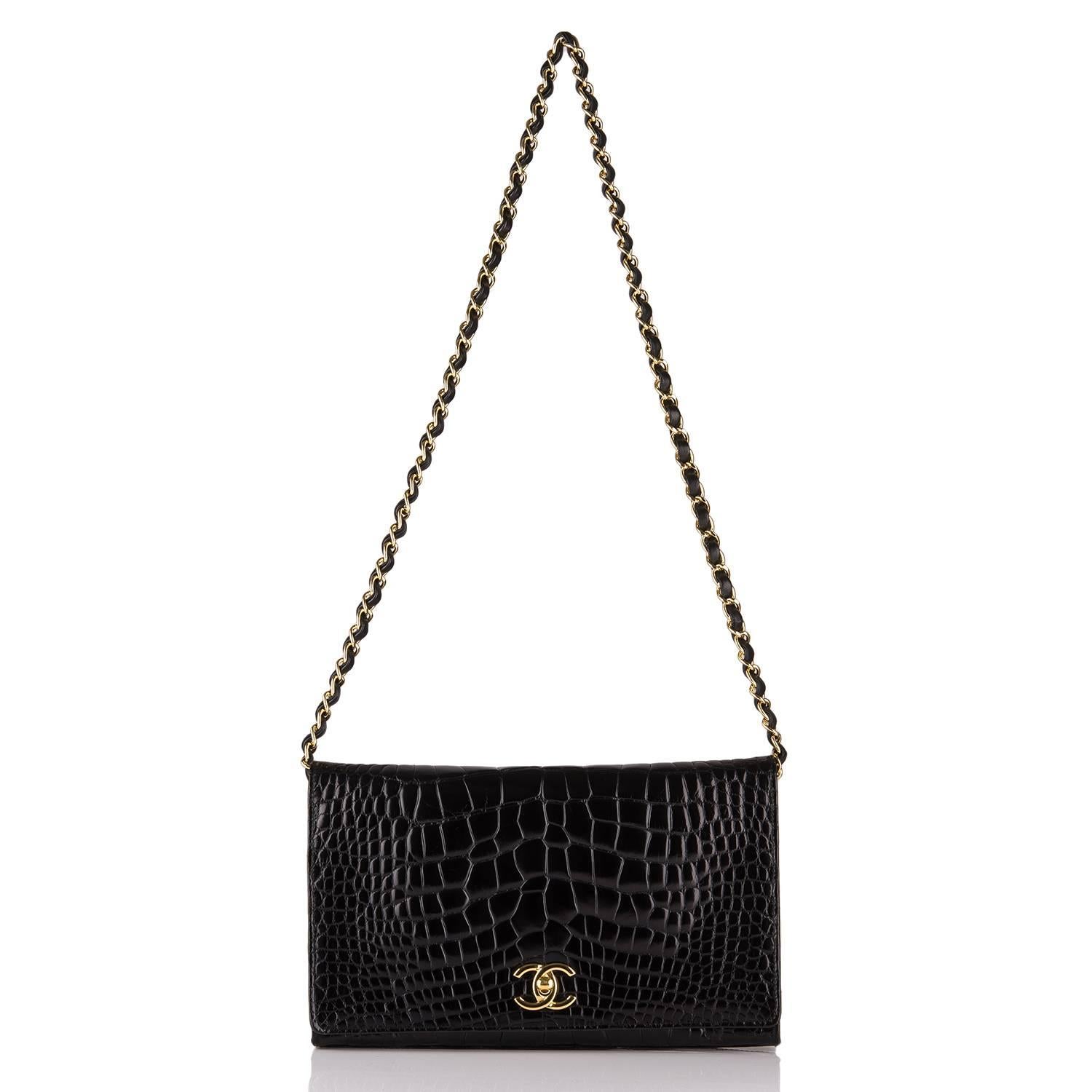 Chanel Vintage Black Crocodile Full Flap Bag For Sale 2