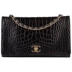 Chanel Vintage Black Crocodile Full Flap Bag