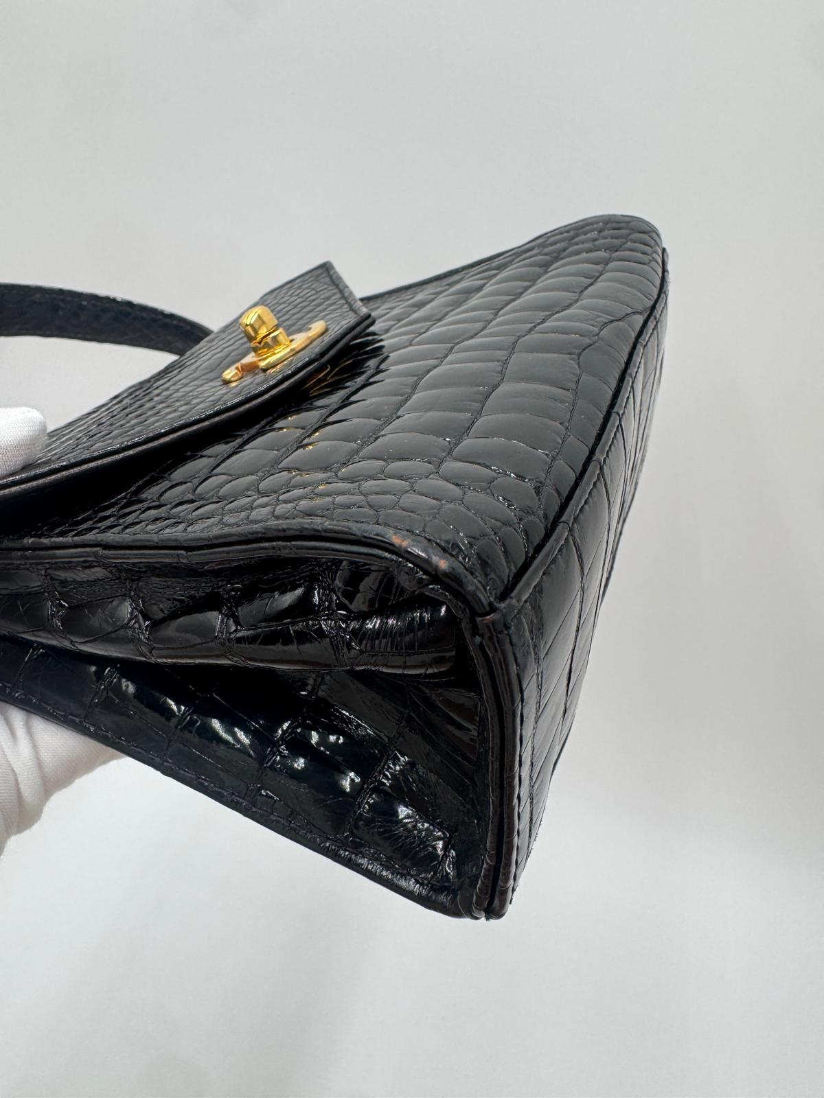 Chanel Vintage Black Crocodile Top Handle Bag For Sale 7