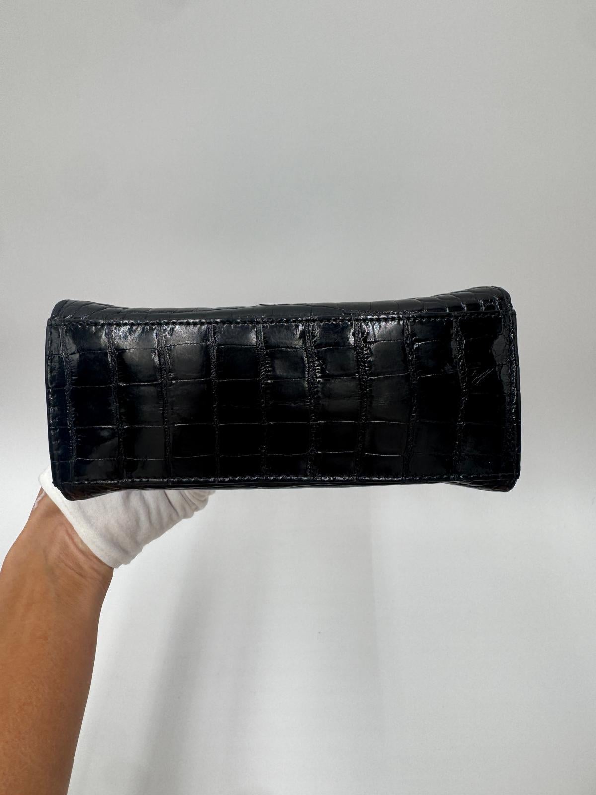 Chanel Vintage Black Crocodile Top Handle Bag In Good Condition For Sale In San Francisco, CA