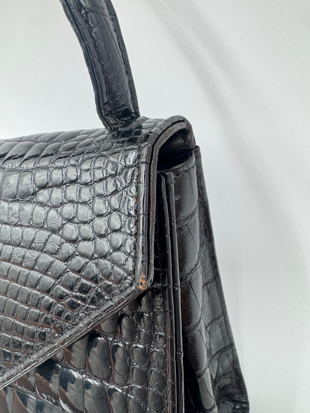 Women's Chanel Vintage Black Crocodile Top Handle Bag For Sale