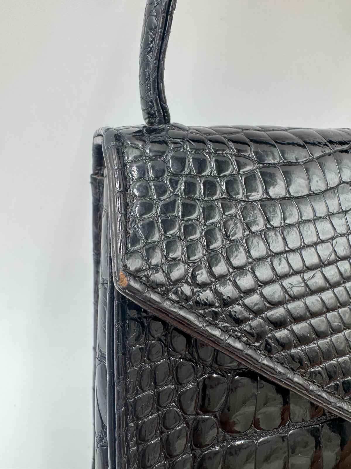 Chanel Vintage Black Crocodile Top Handle Bag For Sale 1