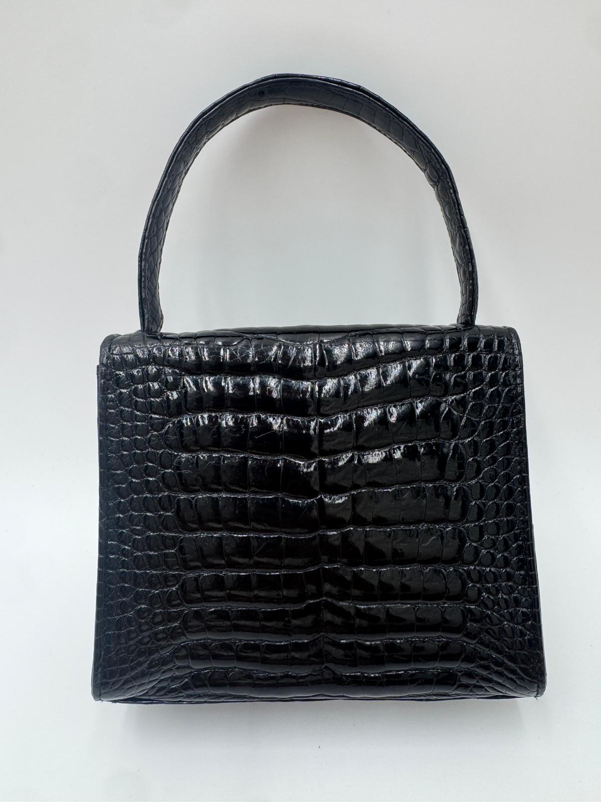 Chanel Vintage Black Crocodile Top Handle Bag For Sale 2