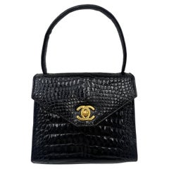 Chanel Vintage Black Crocodile Top Handle Bag