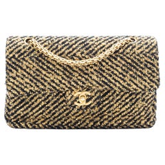 Chanel Vintage Black Gold Tweed Lame Medium Flap Bag (Circa 2000)