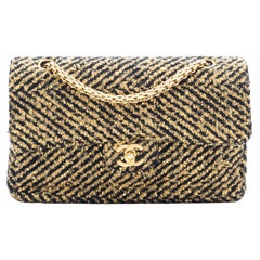Chanel Vintage Schwarz Gold Tweed Lame Medium Klappentasche (Circa 2000)