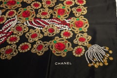 Chanel Vintage Black Gripoix Silk Scarf