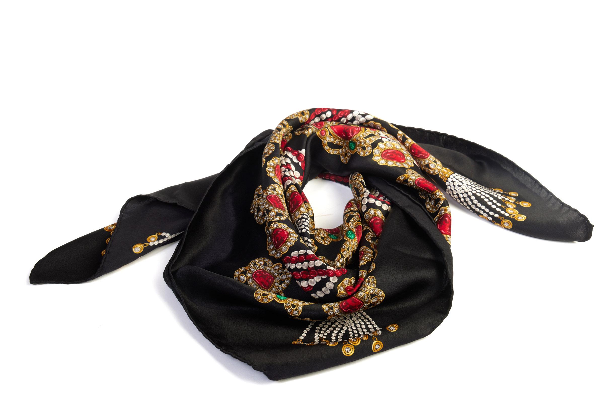 Chanel Vintage Black Gripoix Silk Scarf In Good Condition For Sale In West Hollywood, CA