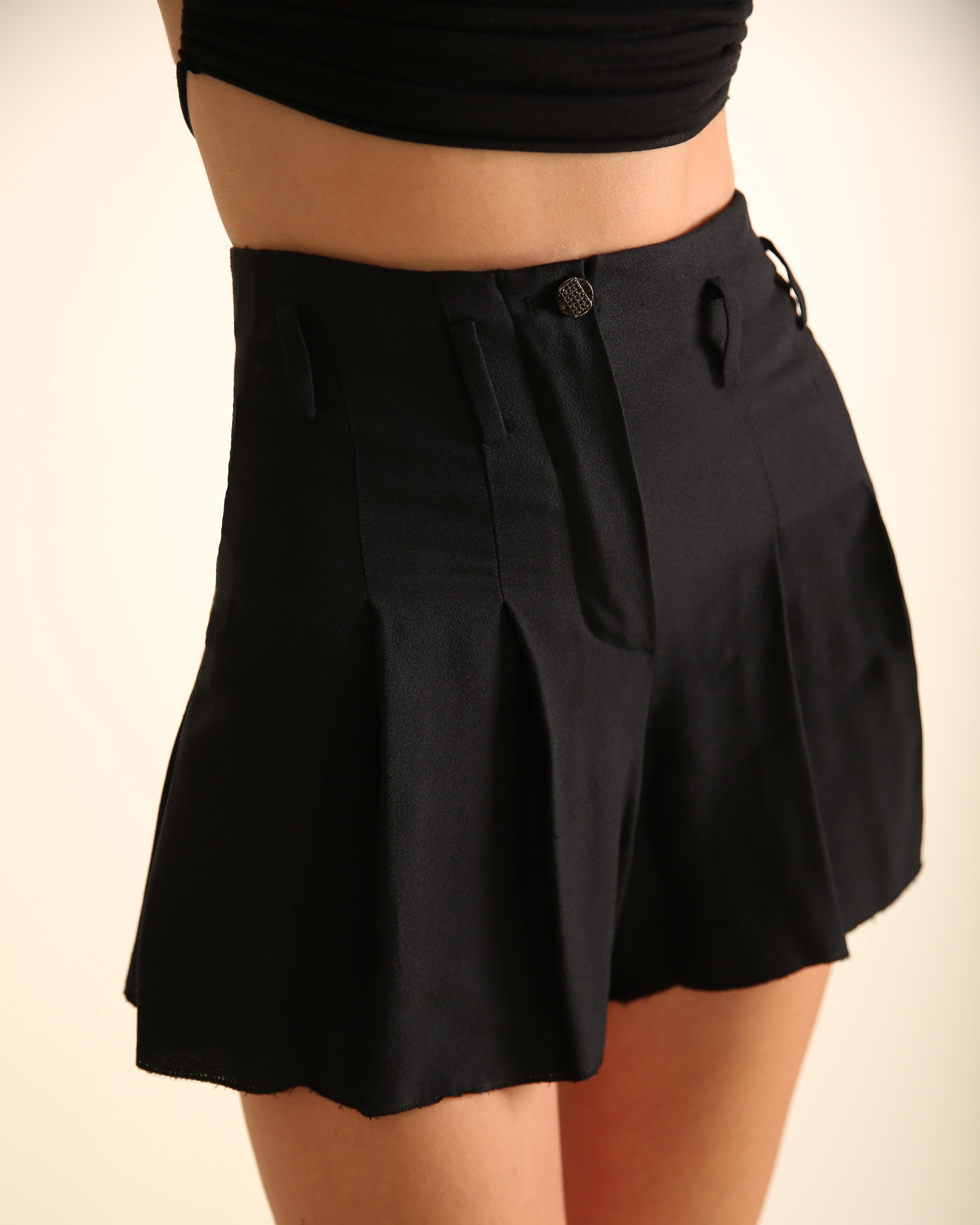 Orange Chanel vintage black high waisted pleated mini skirt shorts dress skort 34