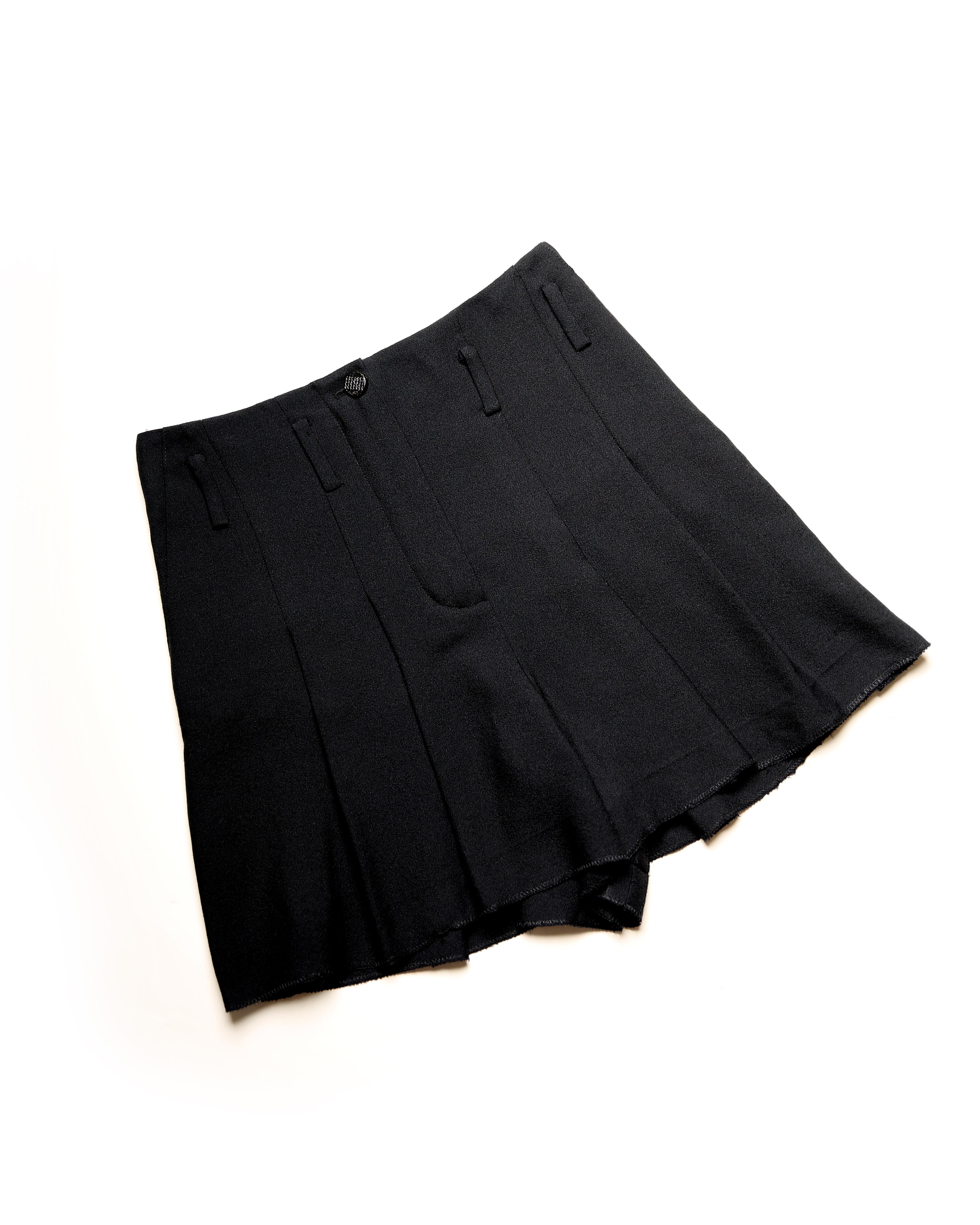 Women's Chanel vintage black high waisted pleated mini skirt shorts dress skort 34