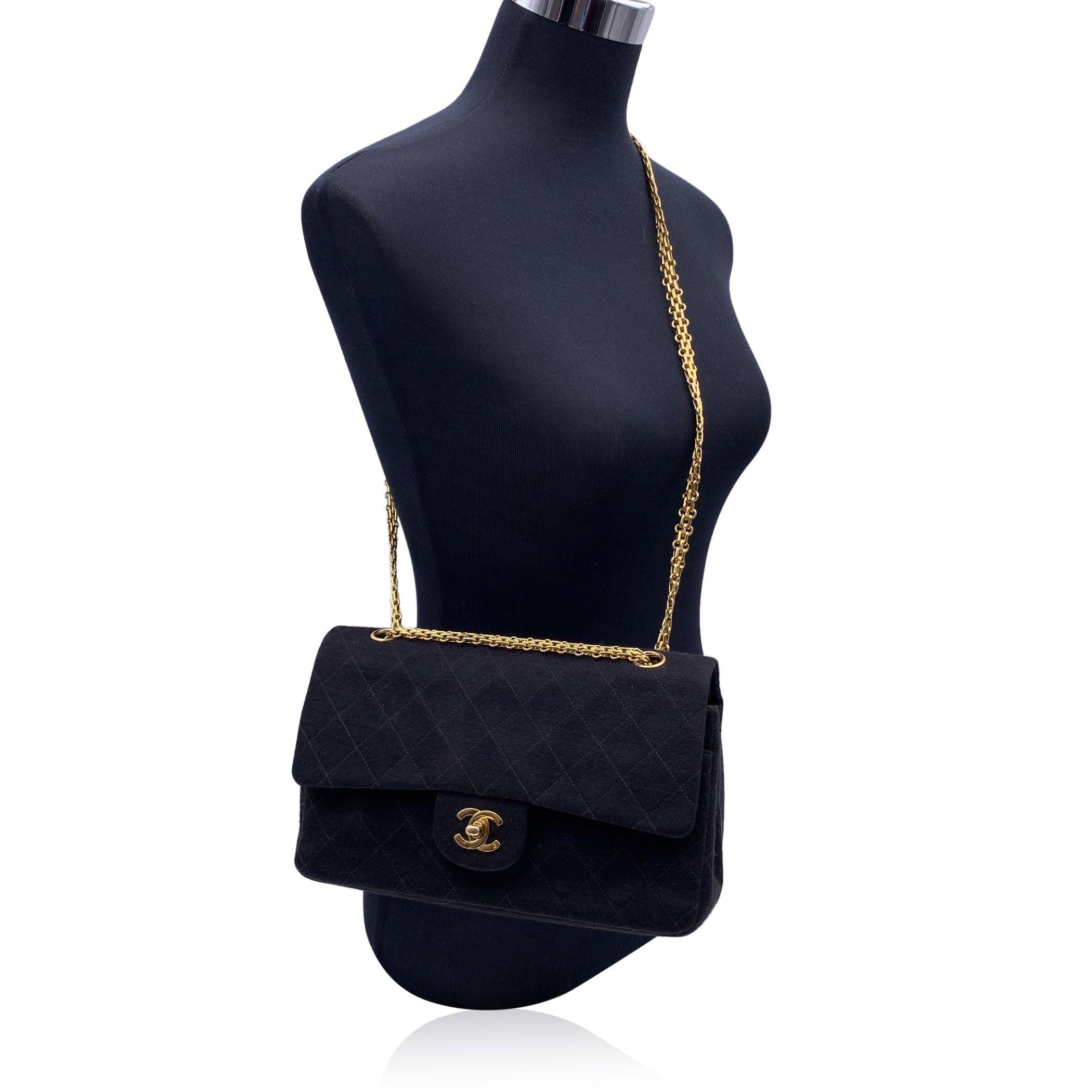 Women's Chanel Vintage Black Jersey Double Flap 2.55 Bag Mademoiselle Chain