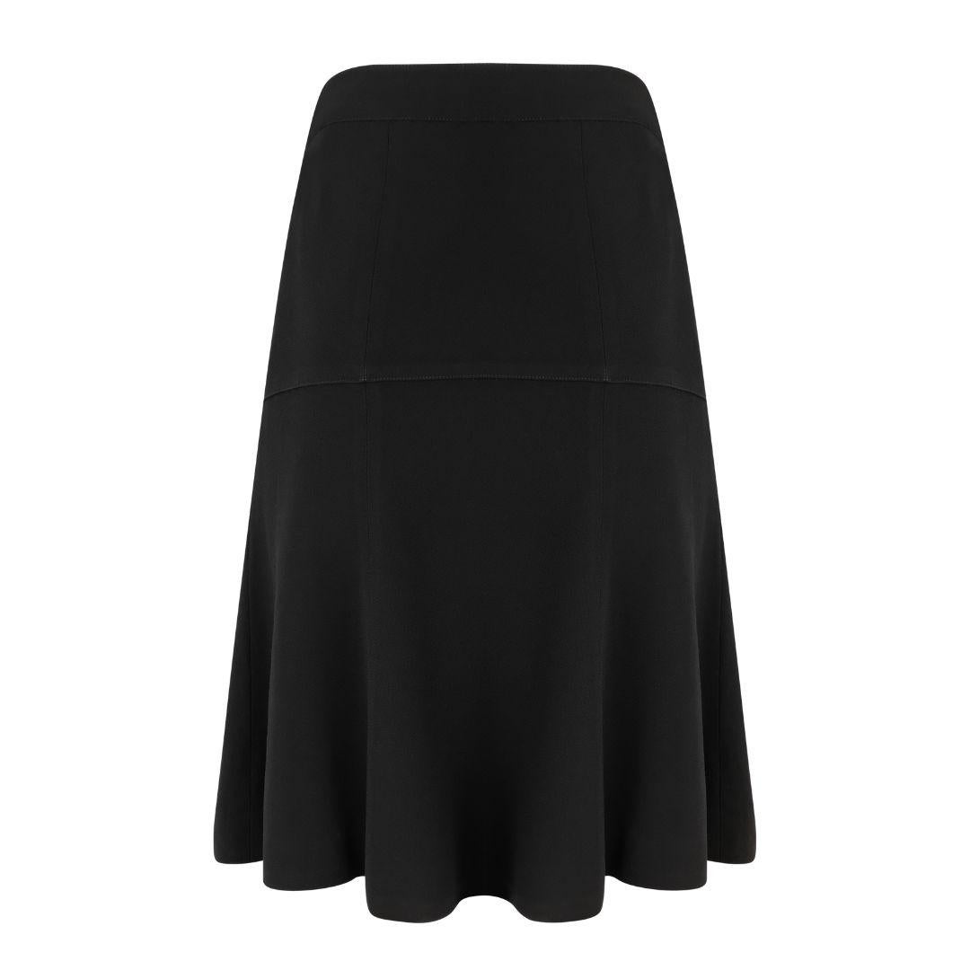 CHANEL Vintage Black Knee Length Flare Wool Skirt In Good Condition For Sale In Morongo Valley, CA