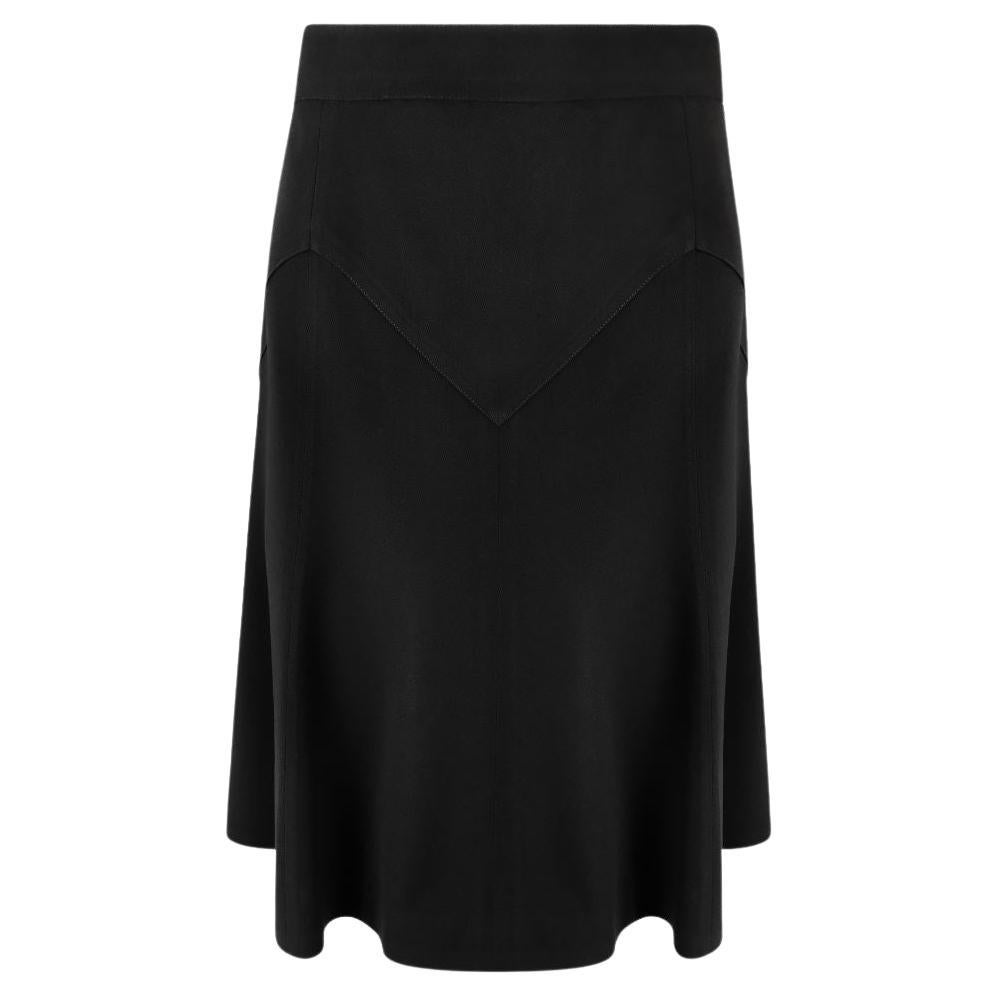 CHANEL Vintage Black Knee Length Flare Wool Skirt For Sale
