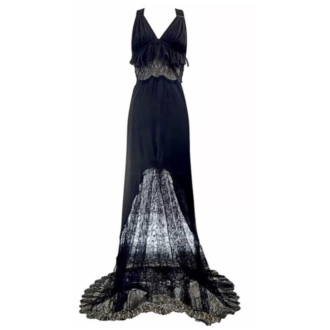 Chanel/Karl Lagerfeld Vintage Black Lace Evening Gown Spring/Summer 2005 Size 42FR