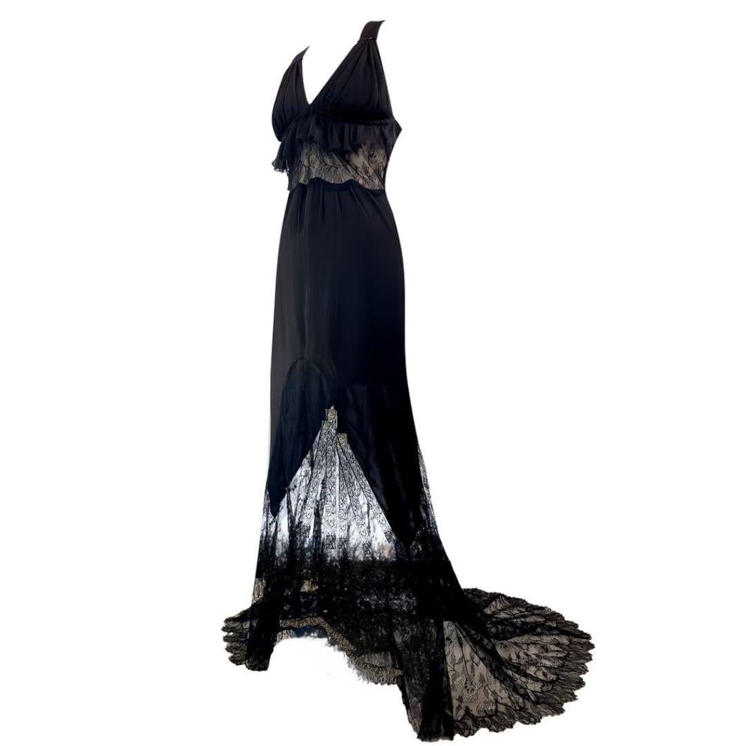 Chanel Vintage Black Lace Evening Gown Spring/Summer 2005 Size 42FR In Good Condition For Sale In Saint Petersburg, FL