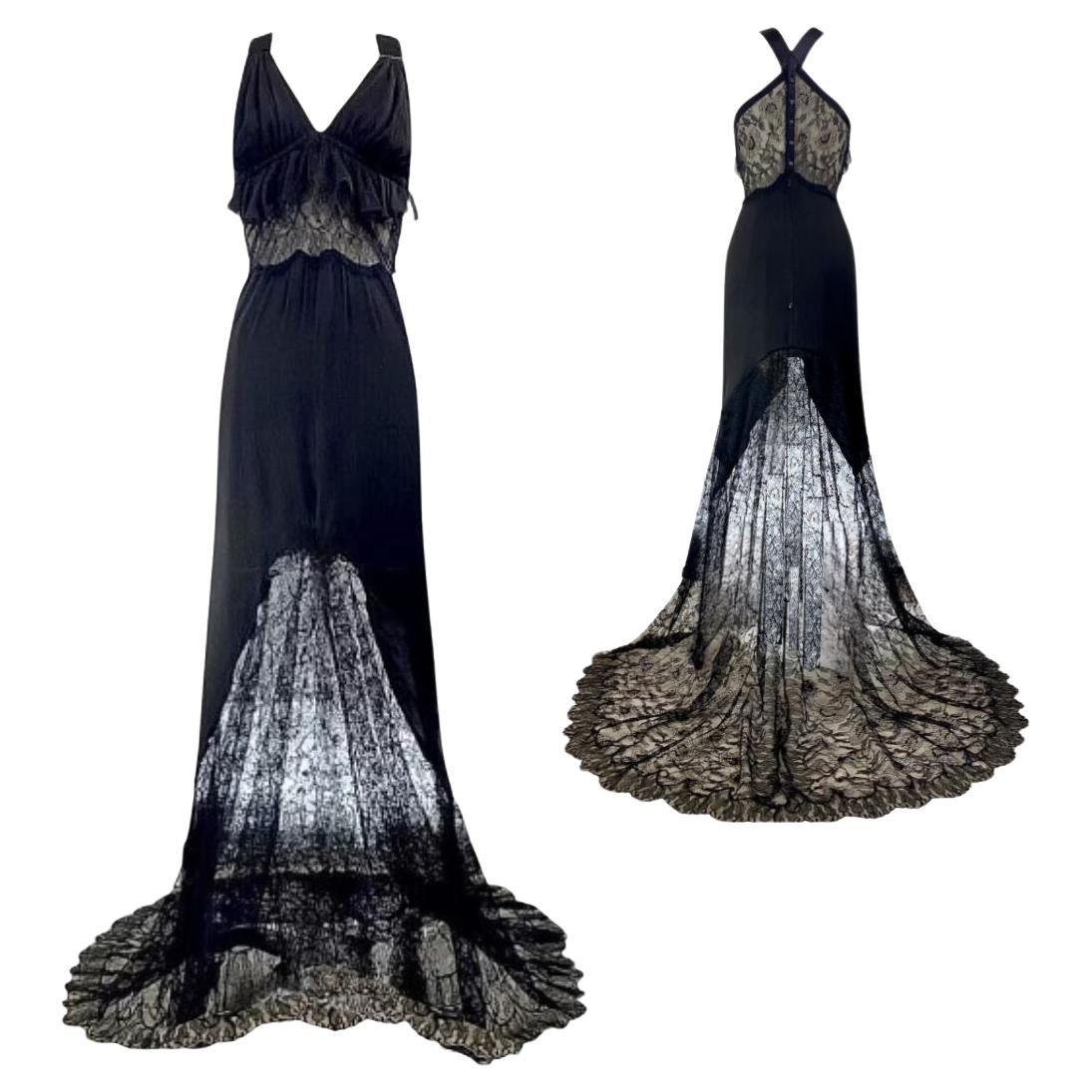 Chanel Vintage Black Lace Evening Gown Spring/Summer 2005 Size 42FR For Sale