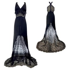 Robe de soirée Chanel vintage en dentelle noire printemps/été 2005 Taille 42FR