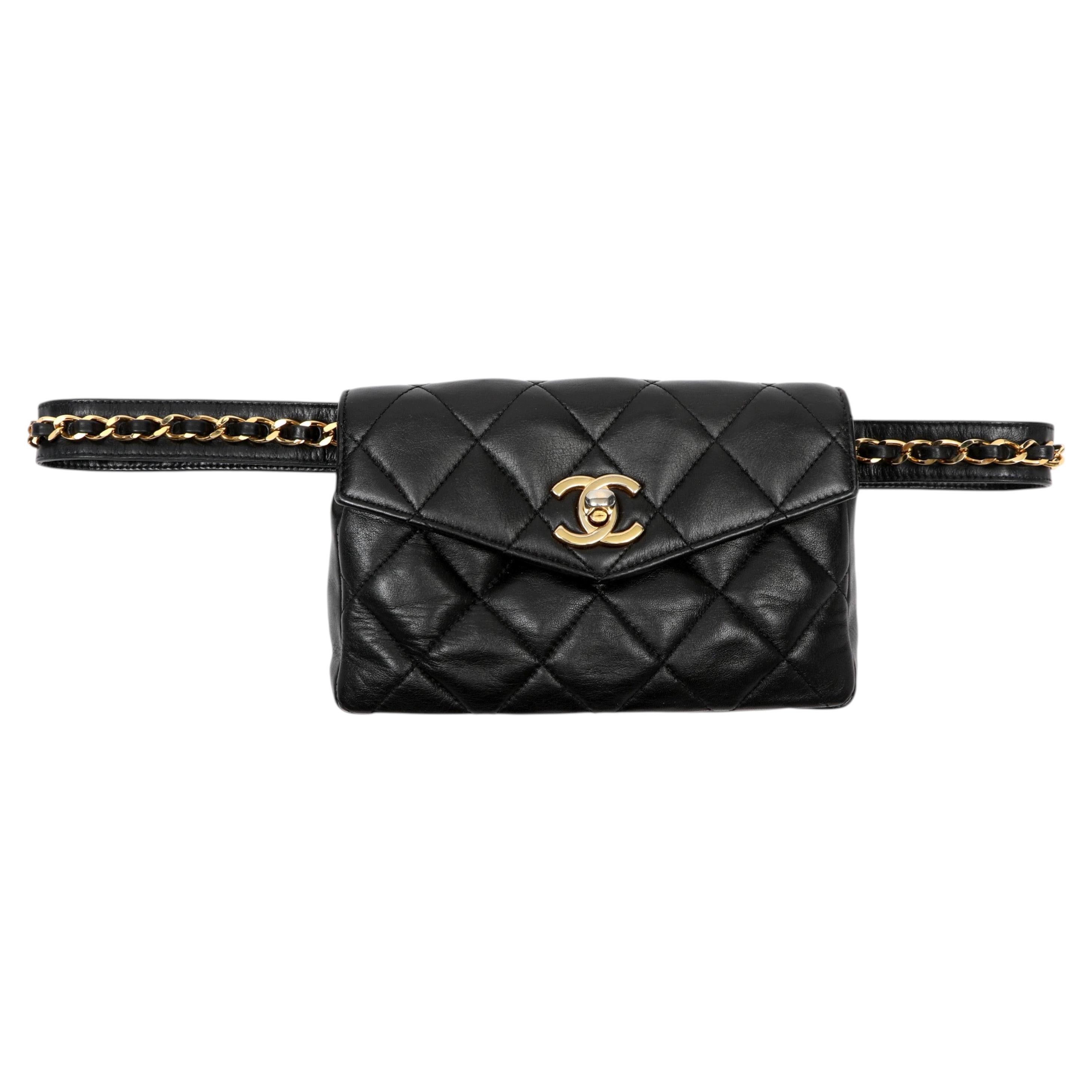 Chanel Vintage Black Lambskin Belt Bag with Gold Hardware