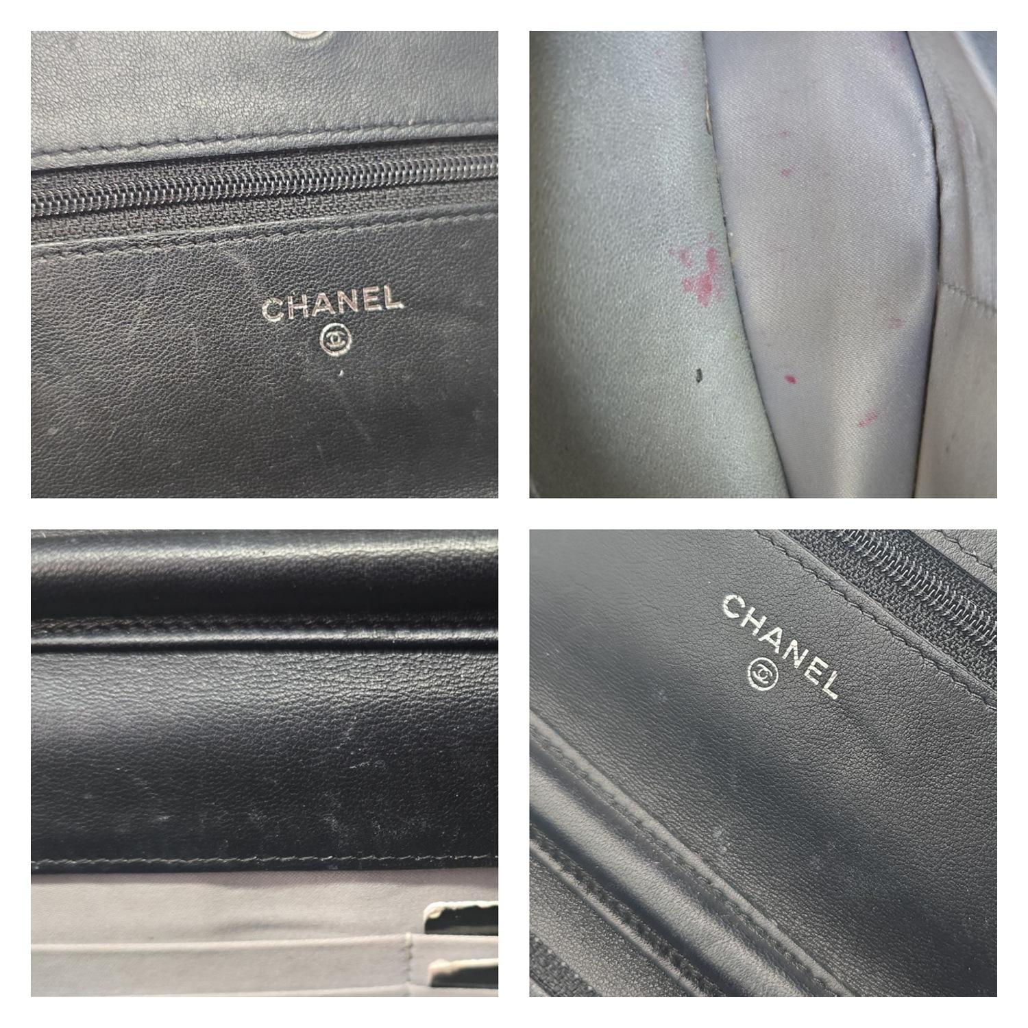 Chanel Vintage Black Lambskin Camellia Embossed Wallet On Chain WOC For Sale 6