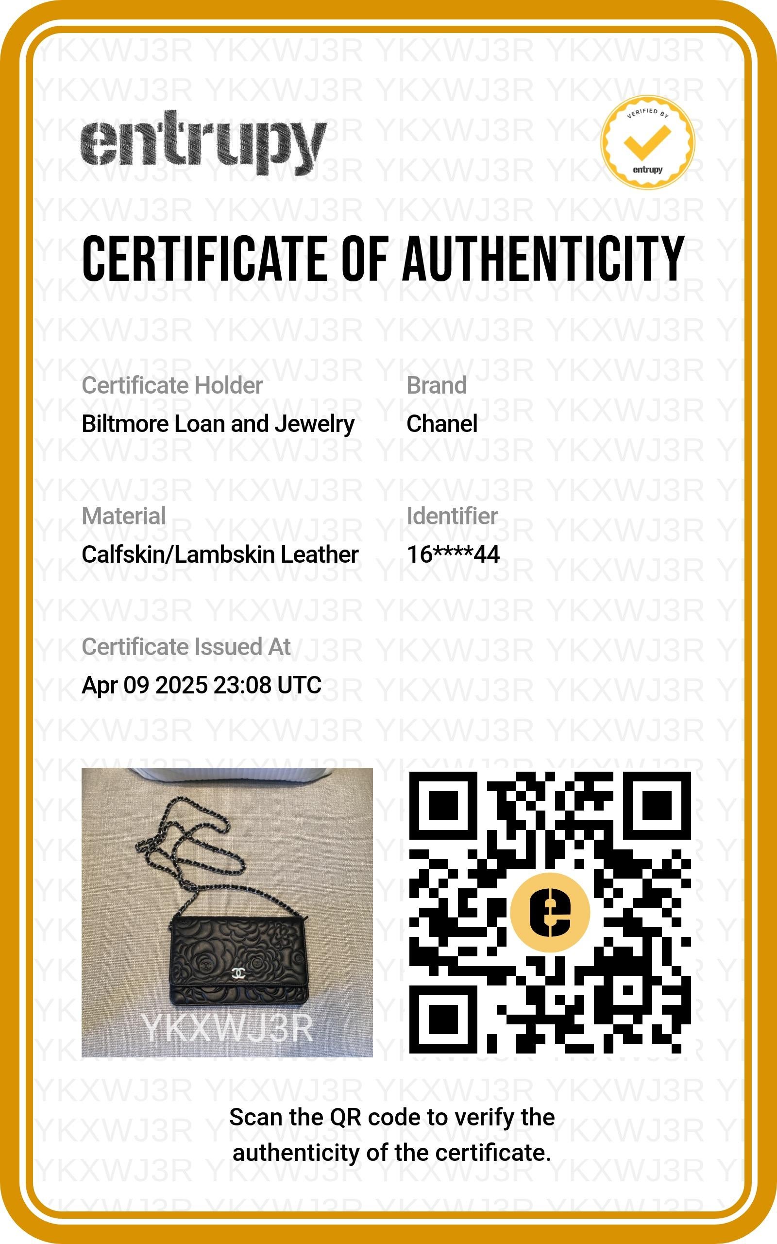 Chanel Vintage Black Lambskin Camellia Embossed Wallet On Chain WOC For Sale 8