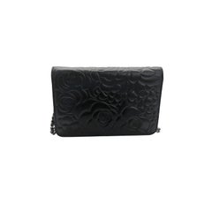 Chanel Vintage Black Lambskin Camellia Embossed Wallet On Chain WOC