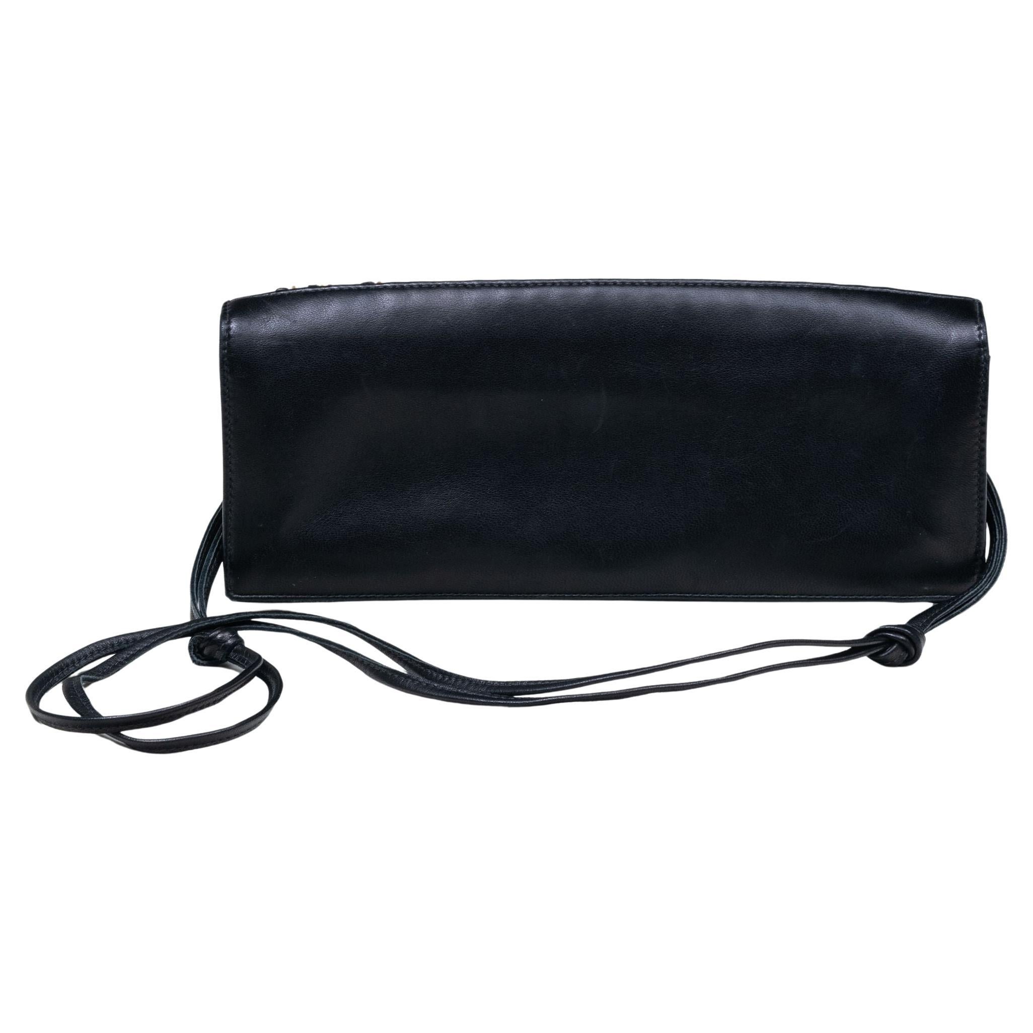 Chanel 2004 Vintage Black Lambskin Chain Embellished Punk Edgy Clutch Flap Bag For Sale 2