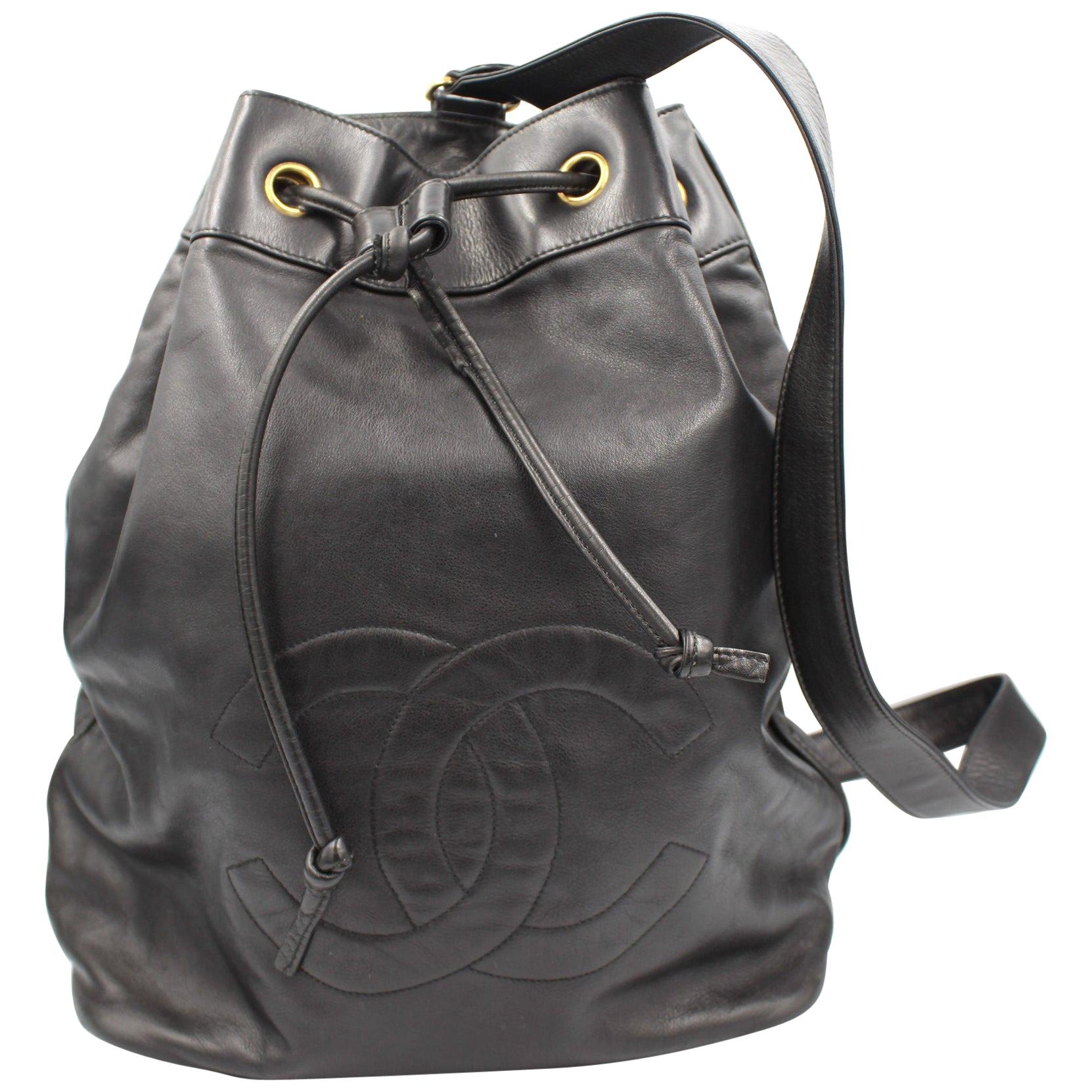 Chanel Vintage Black Lambskin  Leather  Backpack For Sale