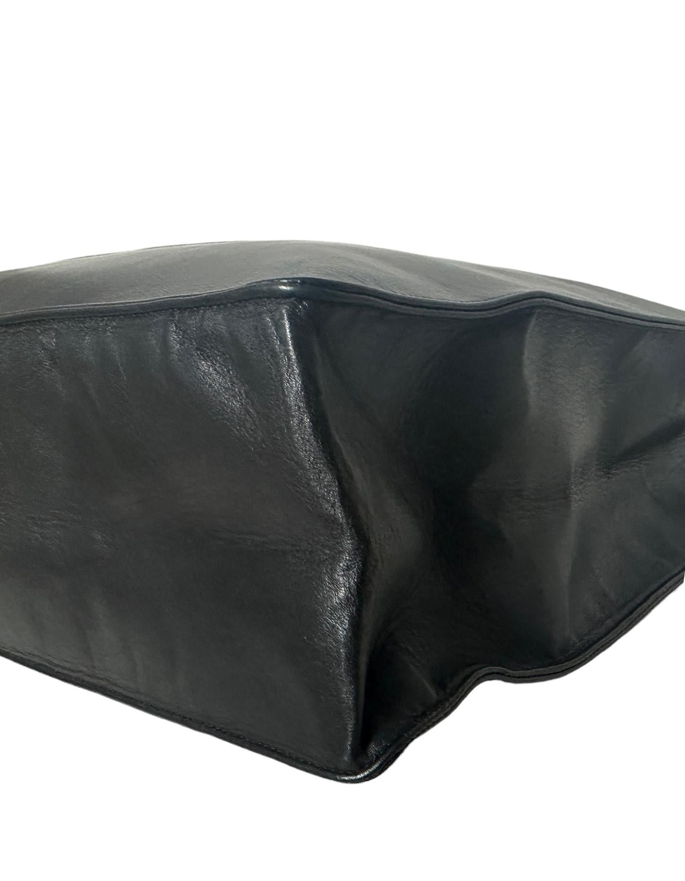 Women's Chanel Vintage Black Lambskin Leather CC Logo Tote Bag