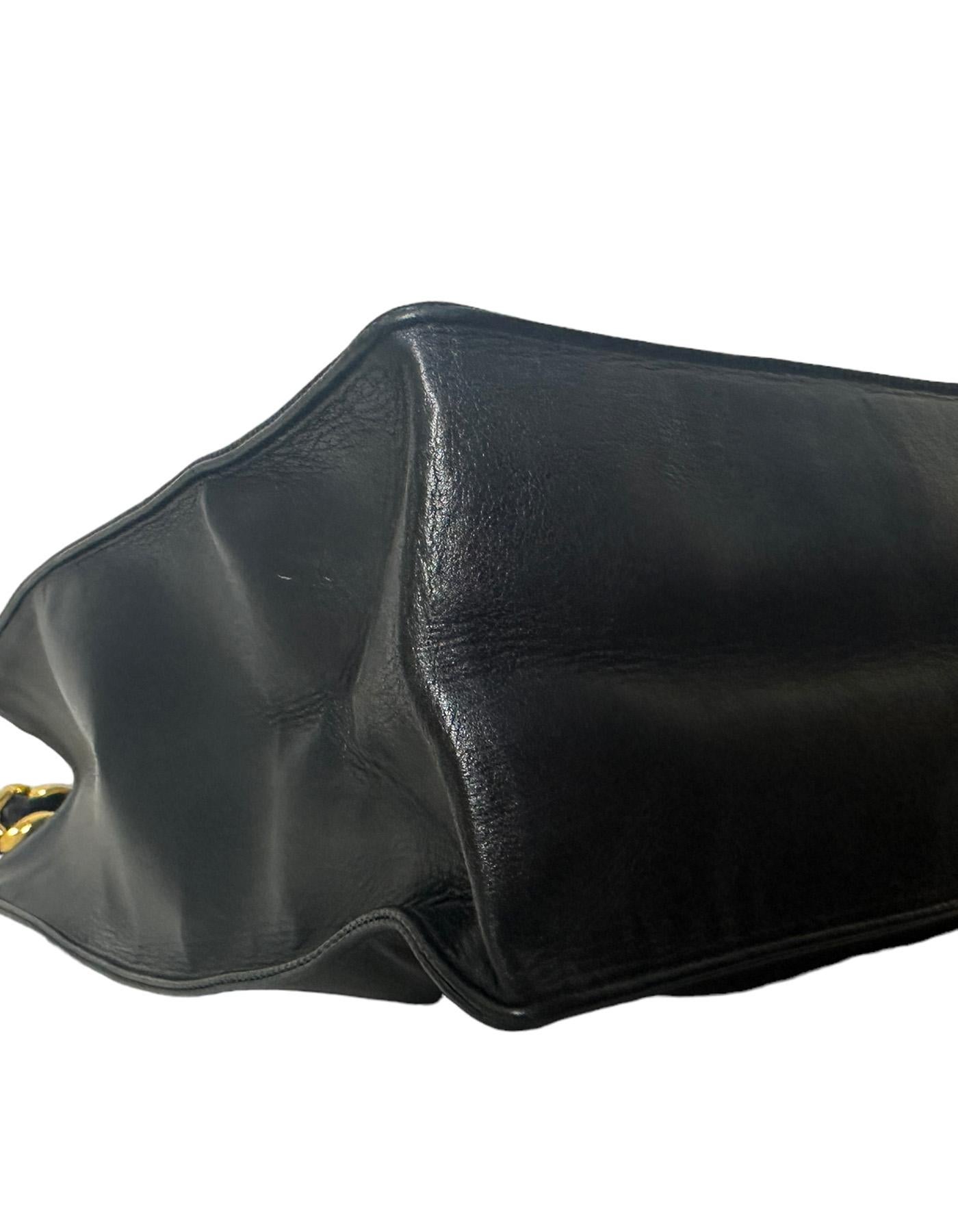 Chanel Vintage Black Lambskin Leather CC Logo Tote Bag 1
