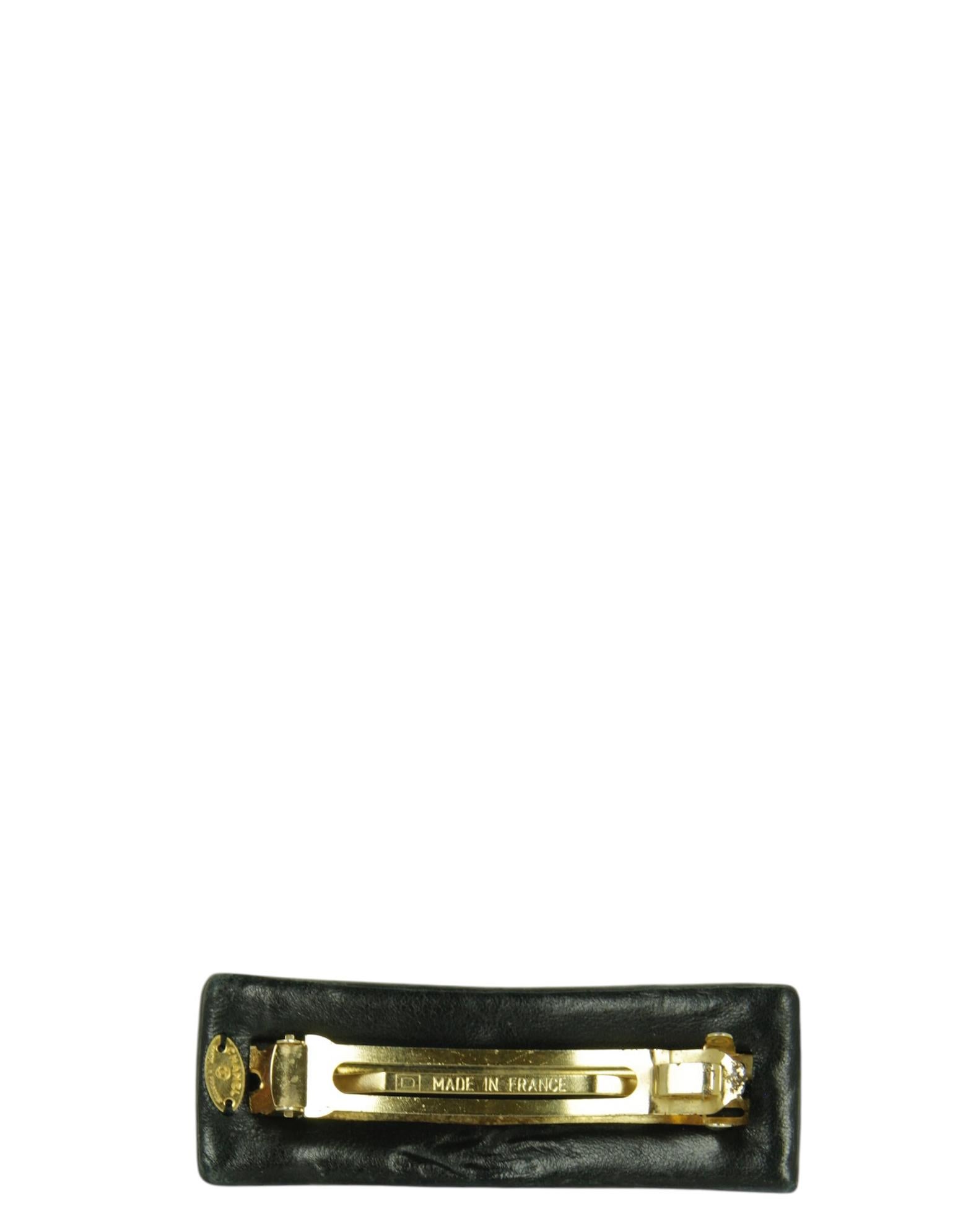 Chanel Vintage Black Lambskin Leather CC Twistlock Hair Barrette 

Made In: France
Year of Production: 1990s
Color: Black
Hardware: Black
Materials: Lambskin leather, metal
Condition: Very good. Some light scratching throughout

Measurements:
3.75