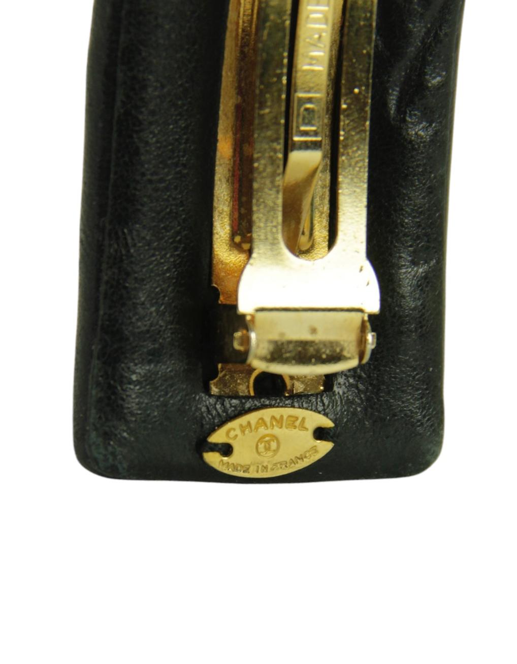 Chanel Vintage Black Lambskin Leather CC Twistlock Hair Barrette In Good Condition For Sale In New York, NY