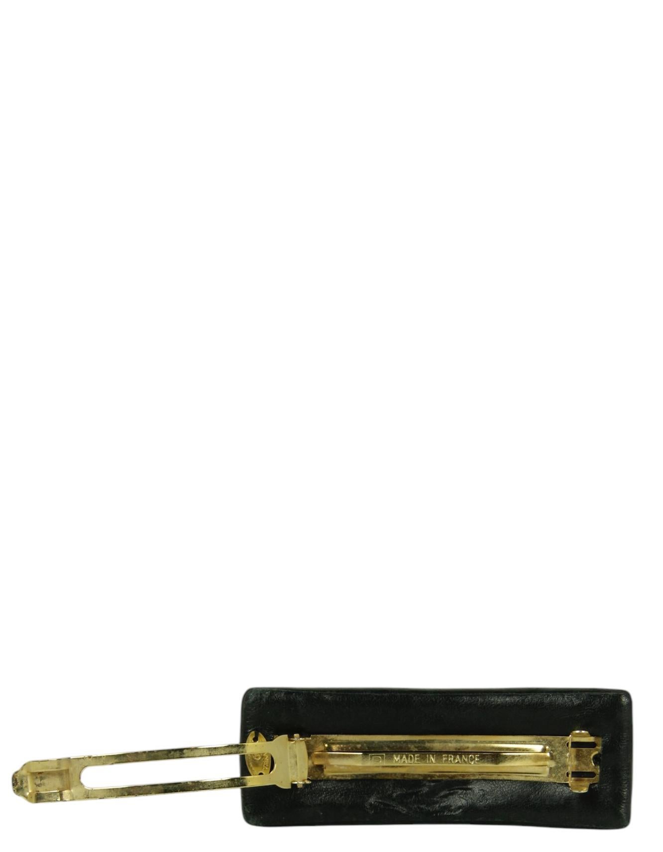 Chanel Vintage Black Lambskin Leather CC Twistlock Hair Barrette For Sale 1