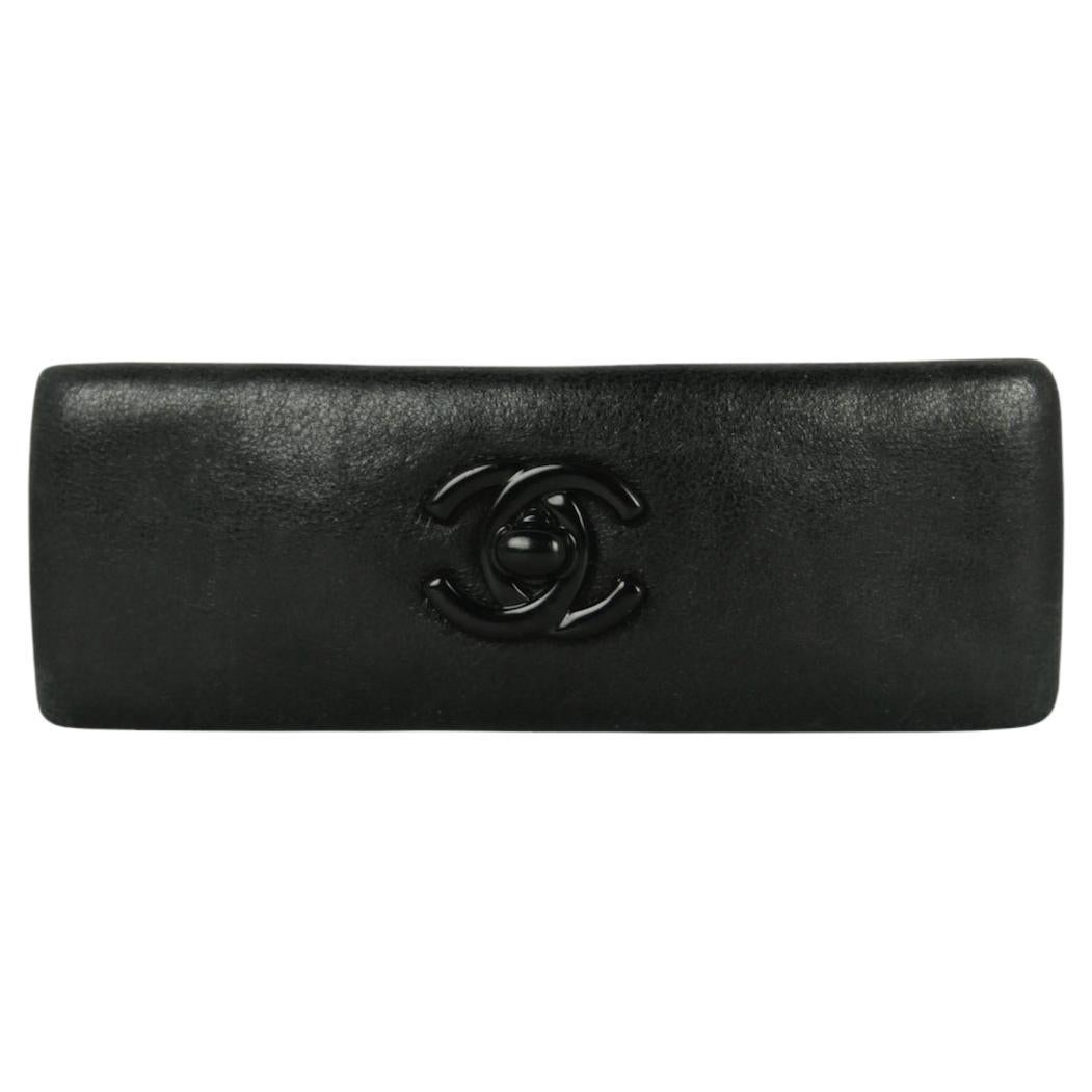 Chanel Vintage Black Lambskin Leather CC Twistlock Hair Barrette For Sale