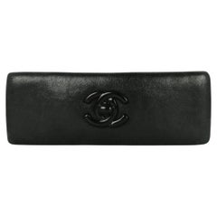 Chanel Vintage Barrette à cheveux CC Twistlock en cuir d'agneau noir