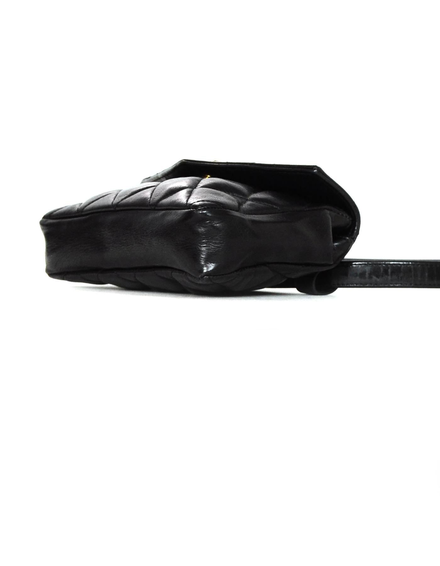 Women's Chanel Vintage Black Lambskin Leather Quilted Belt Bag W/ Patent Belt Sz 34