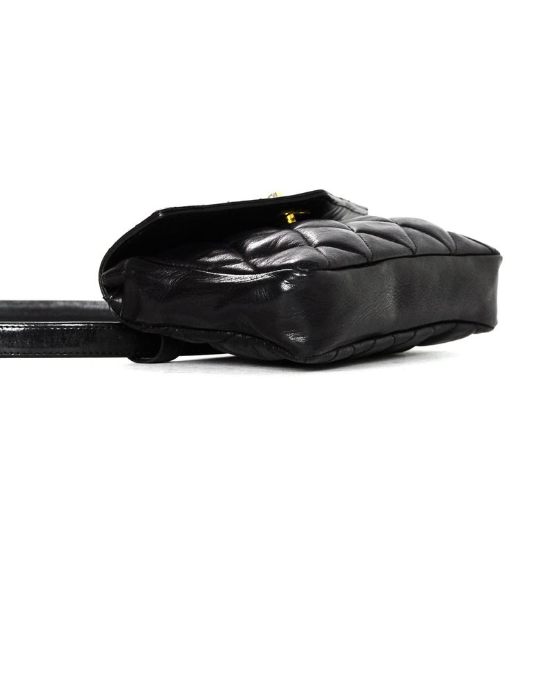Chanel Vintage Black Lambskin Leather Quilted Belt Bag W/ Patent Belt