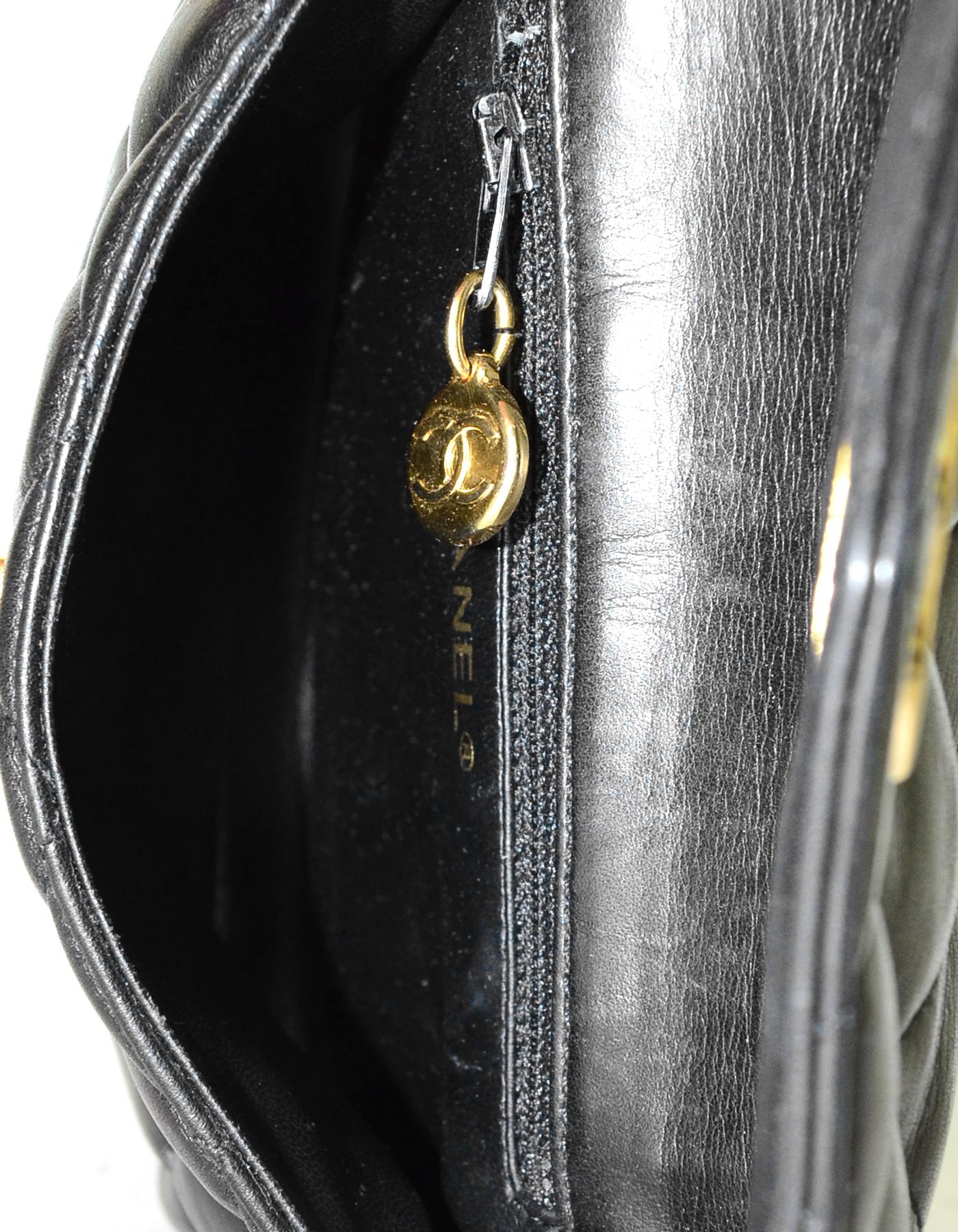 Chanel Vintage Black Lambskin Leather Quilted Belt Bag W/ Patent Belt Sz 34 3